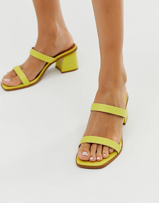 ASOS DESIGN High Class leather block heeled mid mules in yellow | ASOS