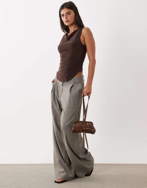 ASOS DESIGN high cowl draped top in chocolate, 2 of 4