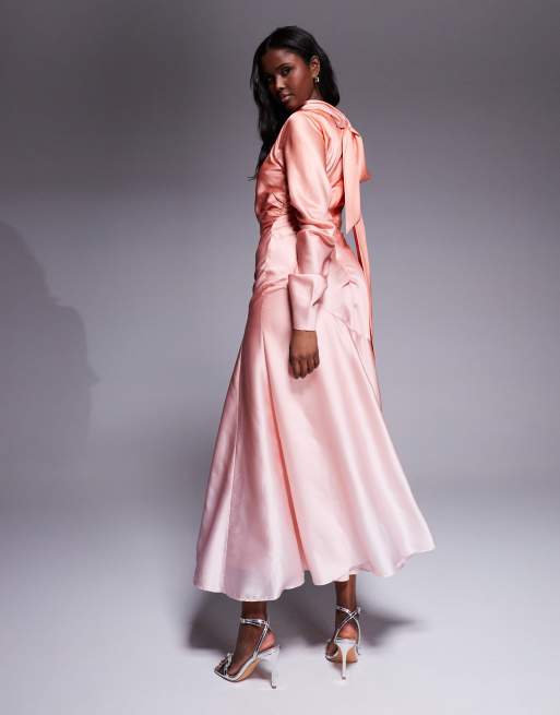 ASOS DESIGN high cowl neck maxi dress in coral ombre
