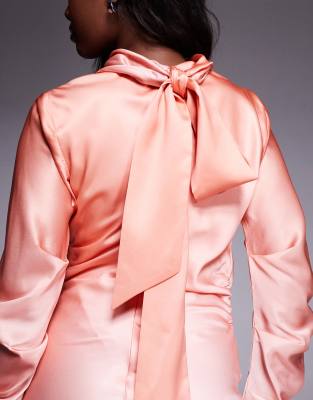 ASOS DESIGN high cowl neck maxi dress in coral ombre