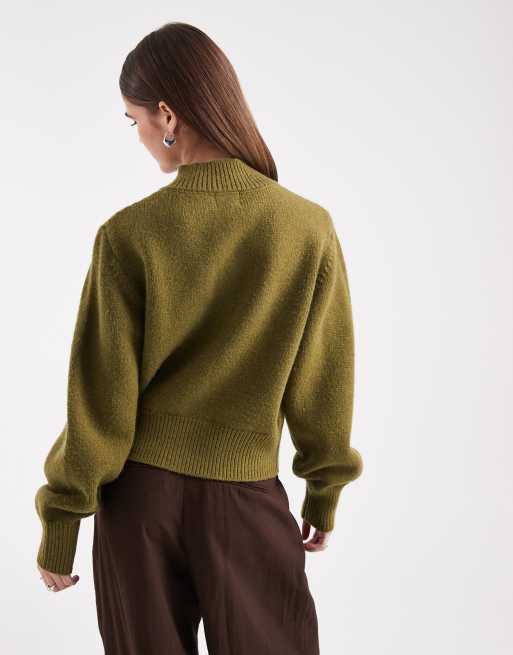 ASOS DESIGN high crew neck cardigan in green, 4 of 4