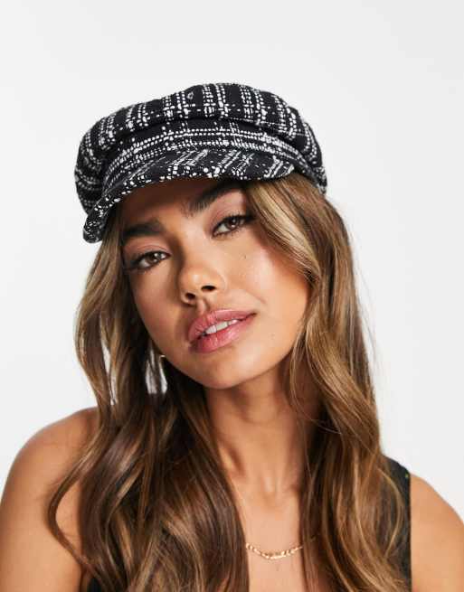 ASOS DESIGN high crown baker boy hat in black boucle, 3 of 4