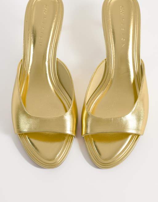 ASOS DESIGN High-five kitten heel mules in gold, 2 of 4