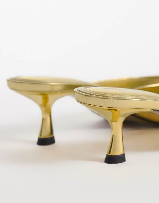 ASOS DESIGN High-five kitten heel mules in gold, 3 of 4