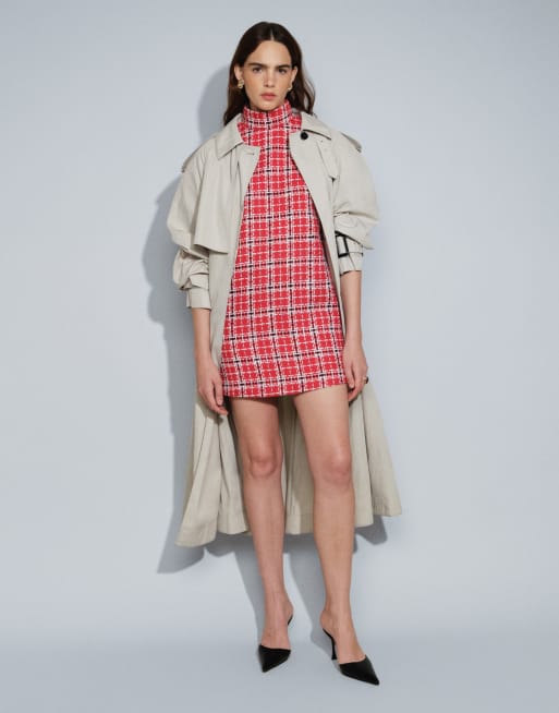 ASOS DESIGN high funnel neck mini dress in red boucle, 2 of 7
