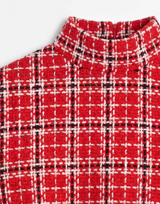 ASOS DESIGN high funnel neck mini dress in red boucle, 7 of 7