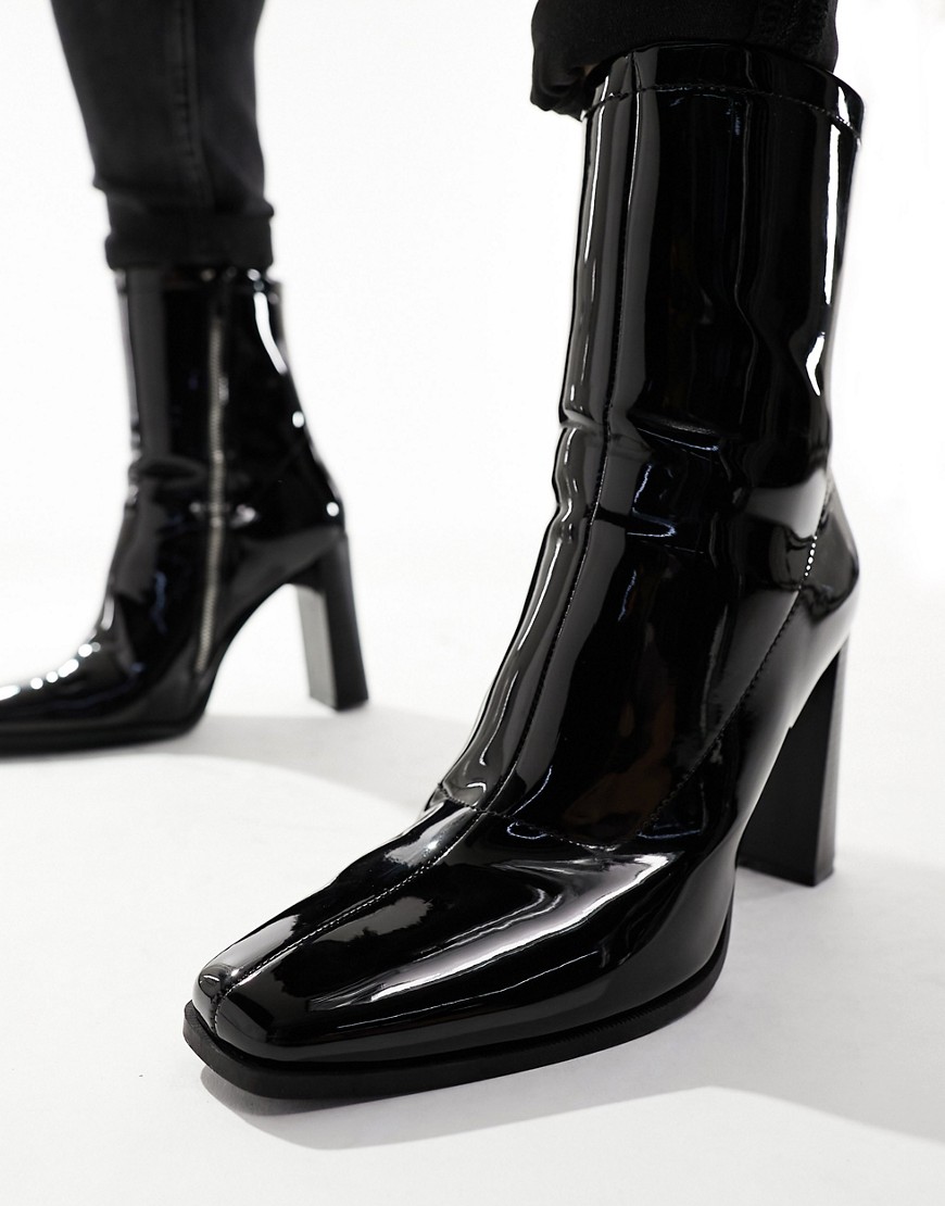 ASOS DESIGN high heeled patent chelsea boot-Black