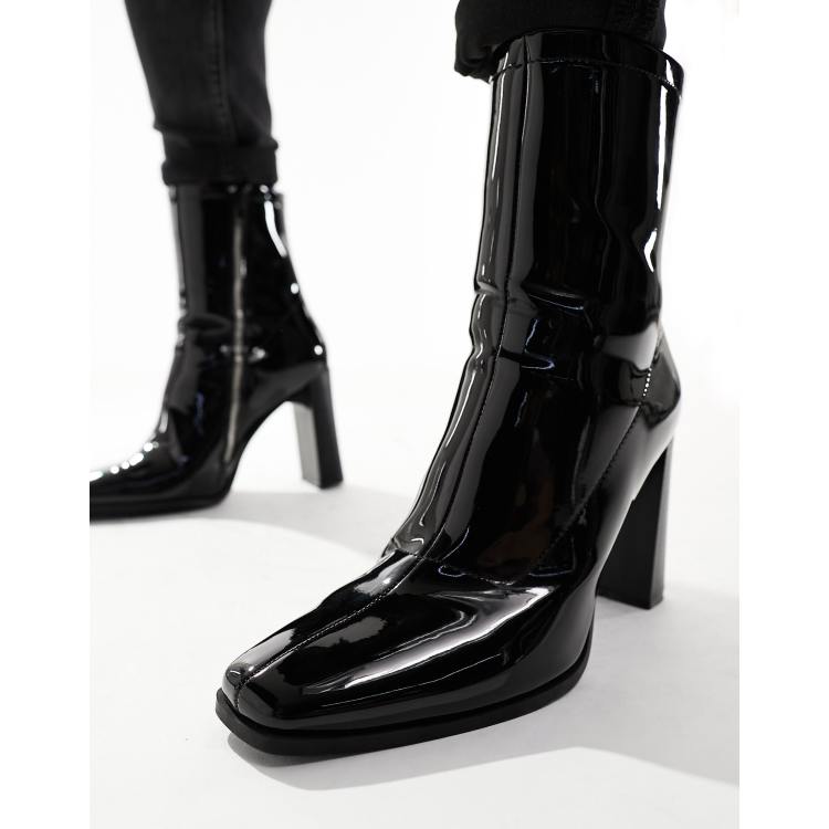 ASOS DESIGN heeled boots in black patent faux leather - ShopStyle