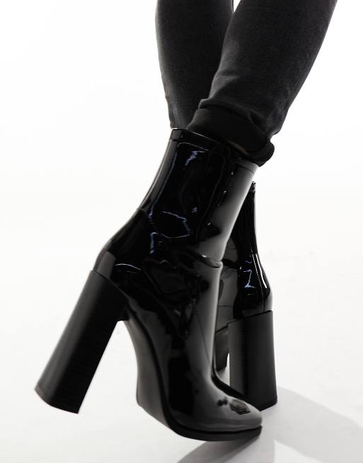 ASOS DESIGN heeled boots in black patent faux leather - ShopStyle