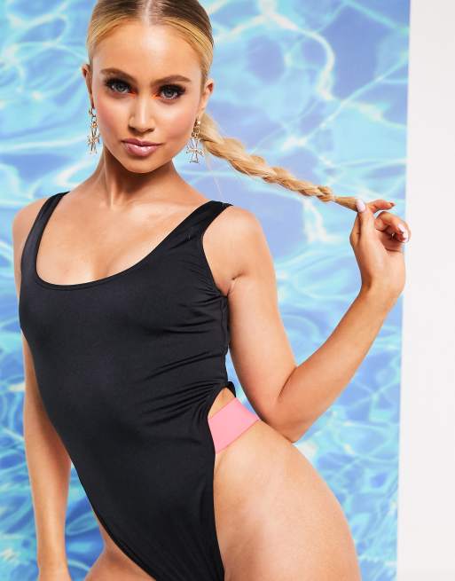 ASOS DESIGN High Leg Elastic Waist Swimsuit