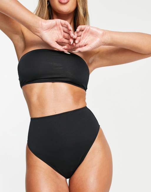 ASOS DESIGN mix and match crinkle high leg high waist bikini bottom in black