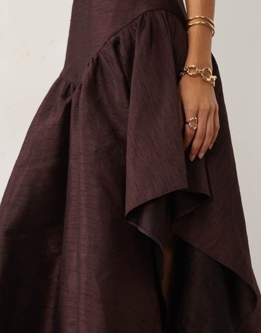 ASOS DESIGN high low hem structured midi dress in chocolate, 3 of 4