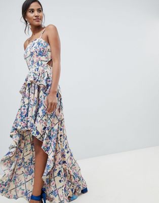 ASOS DESIGN high low maxi dress in grid floral | ASOS