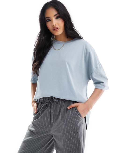 ASOS DESIGN high low oversized tee in washed blue