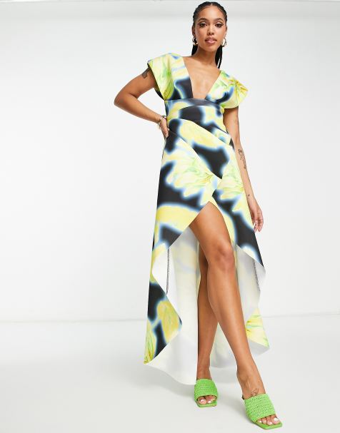 Style Cheat cold shoulder satin maxi dress in vibrant green