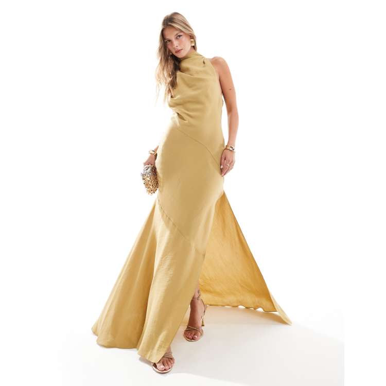 Gold thigh split dress best sale