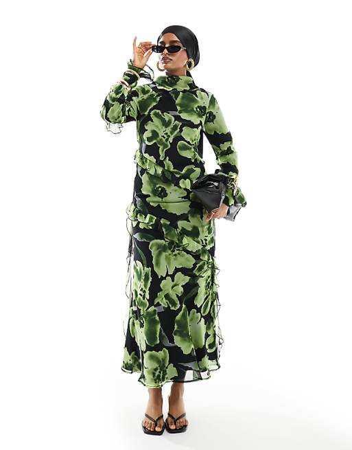Asymmetry Print Long Sleeve Floral Dresses Asymmetry Print Long Sleeve Floral Dresses