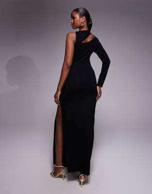 Asos Design High Neck Asymmetric Twist Shoulder Maxi Dress In Black