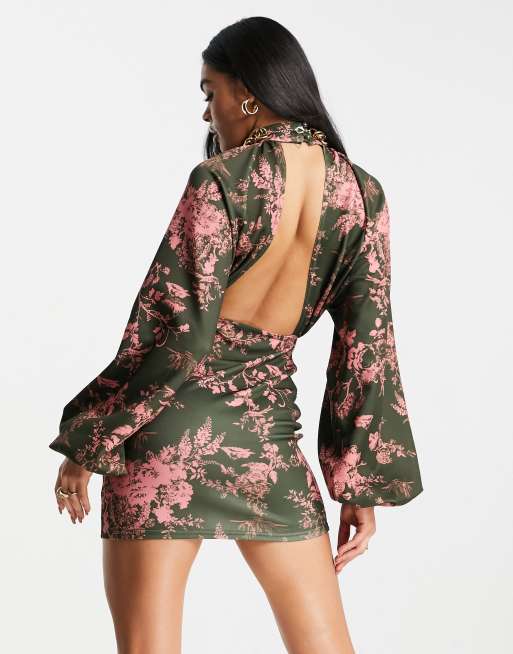 Asos floral cluster embellished clearance balloon sleeve mini dress