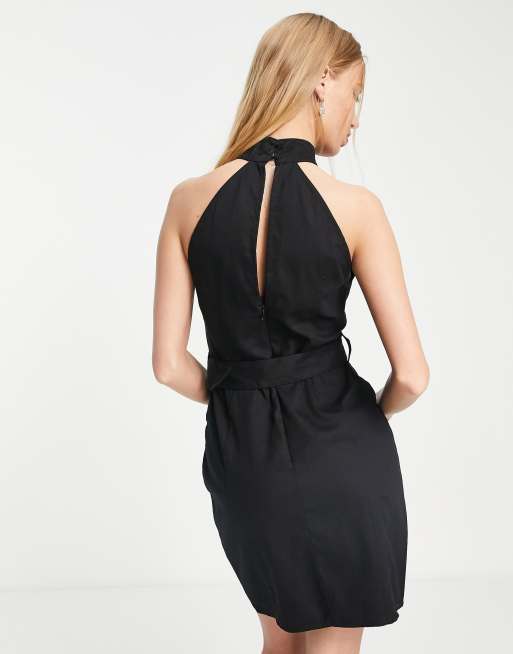 ASOS DESIGN grown on neck mini dress with ruched sides in black