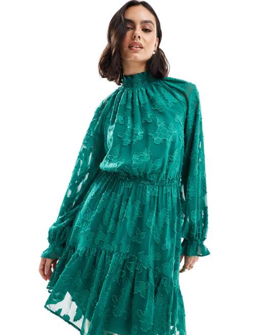 asos green jacquard dress ASOS DESIGN high neck jacquard mini dress in sage green