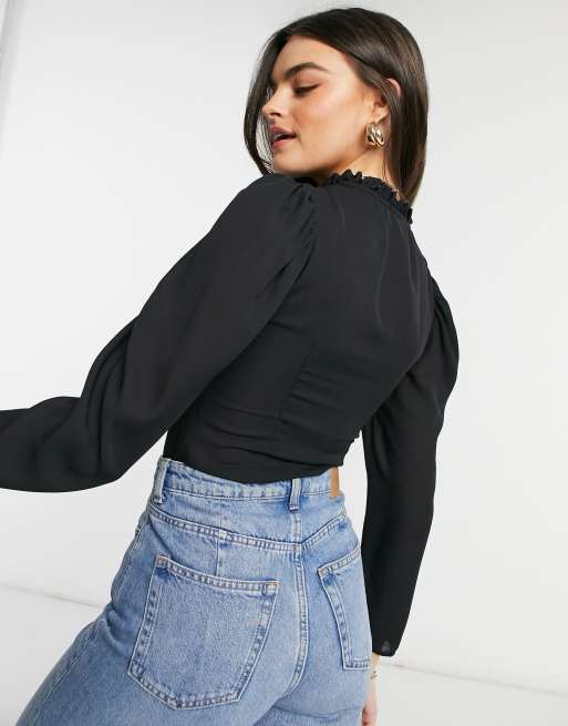 ASOS DESIGN high neck blouse with sweetheart cut out detail in