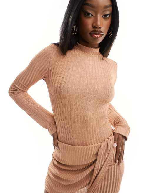 ASOS DESIGN high neck bodysuit in bronze rib - part of a set