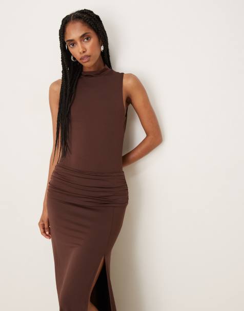 ASOS DESIGN co-ord high neck bodysuit in brown