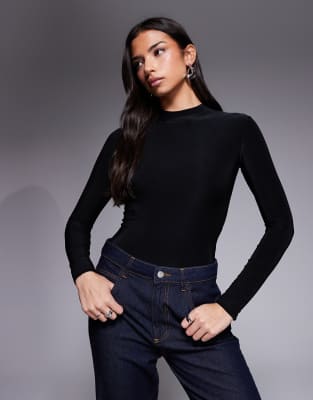 Asos Design High Neck Bodysuit With Draped Neckline In Black