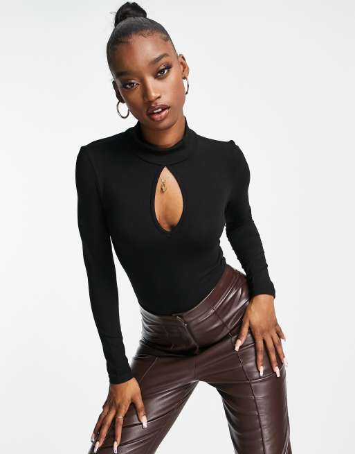 ASOS DESIGN high neck bodysuit with keyhole cut out and thumb holes