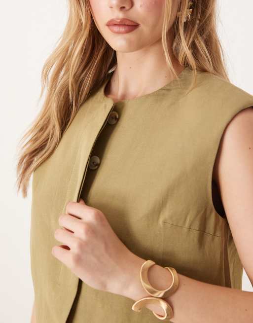 ASOS DESIGN high neck boxy vest with linen in khaki - part of a set, 2 of 4