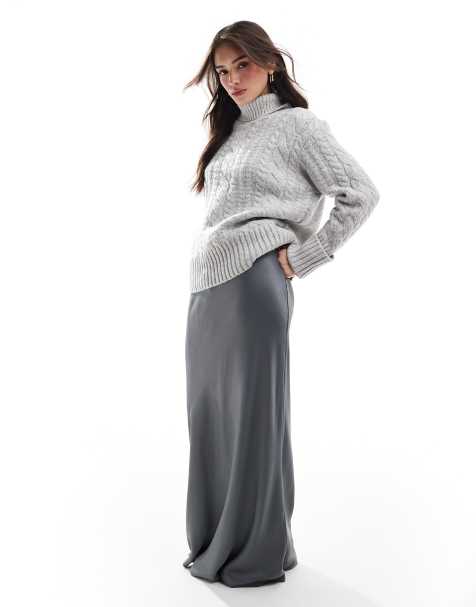 ASOS DESIGN high neck cable jumper in grey - view 1