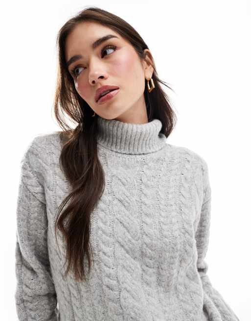 ASOS DESIGN high neck cable jumper in grey, 4 of 4