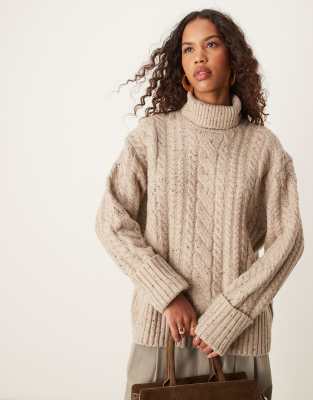 Asos Design High Neck Cable Knit Sweater In Neppy Yarn-multi