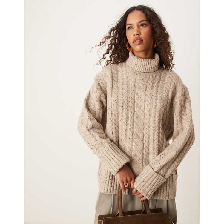 アダルトオリエンテッドローブス High neck Cable Knit