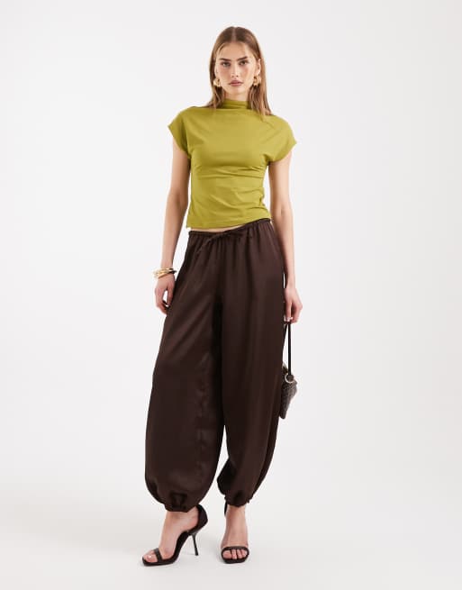 ASOS DESIGN high neck cap sleeve hardware back polyamide top in khaki, 4 of 4