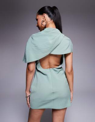 ASOS DESIGN HIGH NECK CAPE BODICE MINI DRESS WITH OPEN BACK 