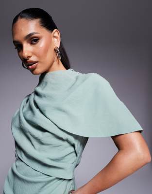 ASOS DESIGN high neck cape bodice mini dress with open back in sage