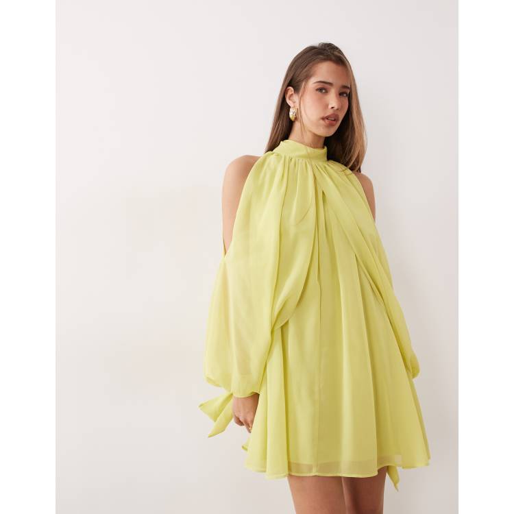 sachin and babi light blue dress Pleated V-neck 3/4 Sleeves Chiffon Dresses With Slit  DUNTERY