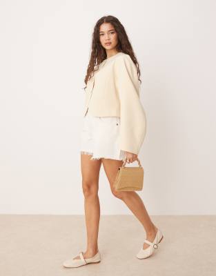 Asos Design High Neck Cocoon Sleeve Blazer With Gold Button Detail