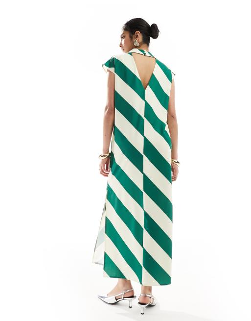 green emerald velvet dress Rent ASOS DESIGN High Neck Pleated Chevron Dobby Midi Dress With Puff  Sleeve In Forest Green