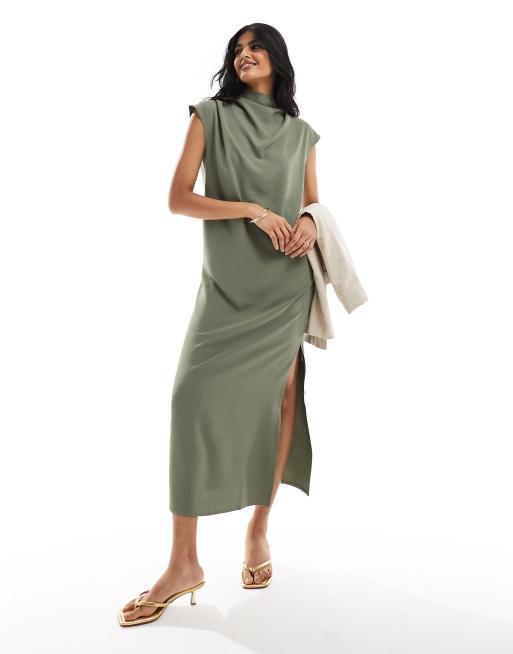 ASOS DESIGN high neck column maxi dress in green