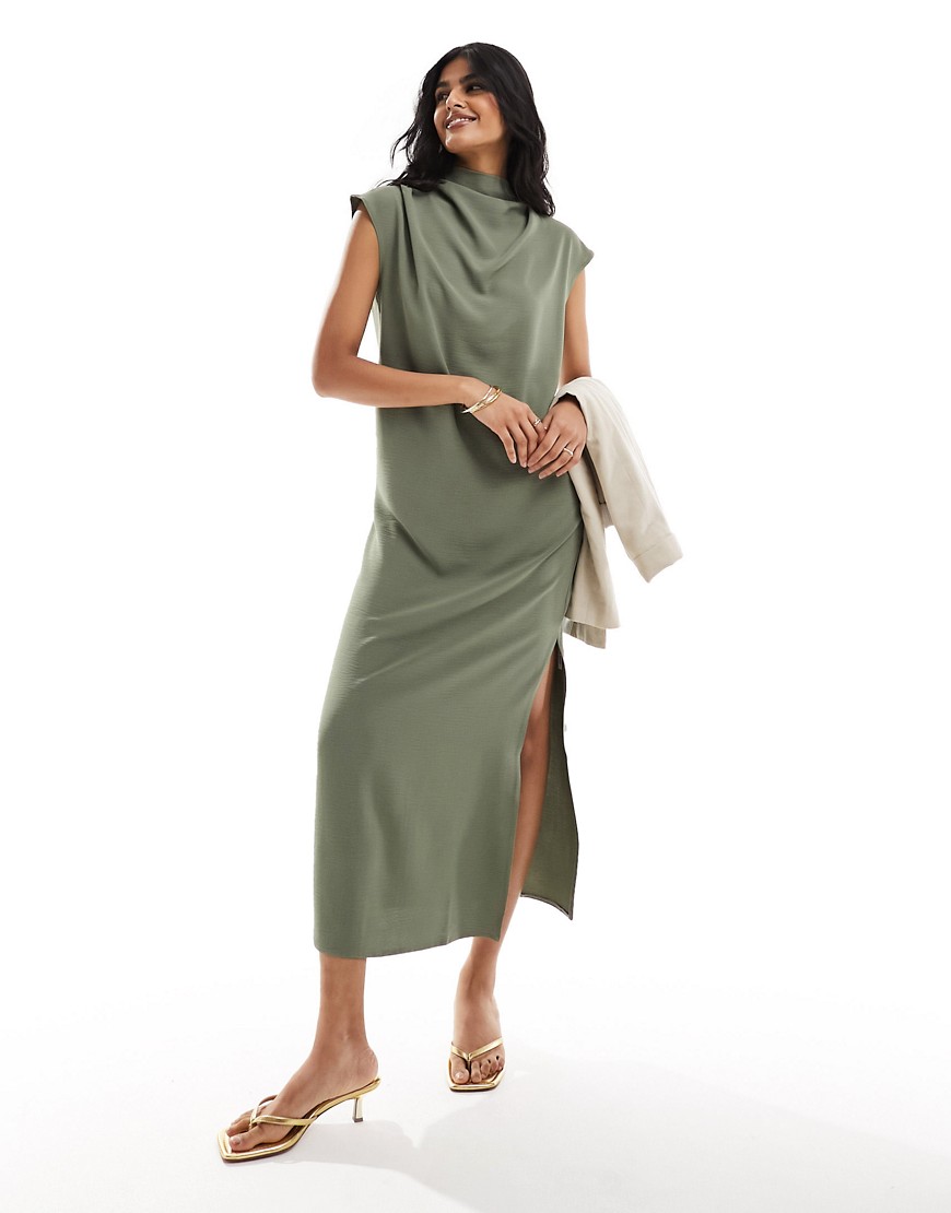 ASOS DESIGN high neck column maxi dress in khaki-Green
