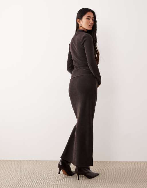 ASOS DESIGN high neck cord midi dress with hardware in chocolate