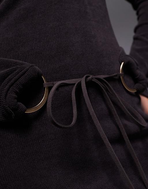 ASOS DESIGN high neck cord mini dress with hardware in chocolate