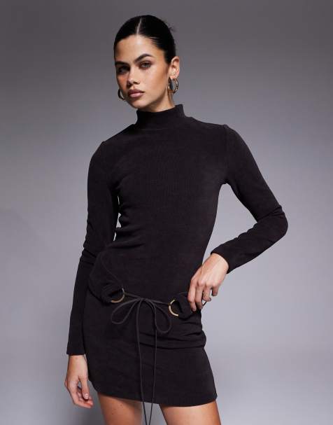 ASOS DESIGN high neck cord mini with hardware in chocolate