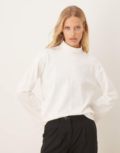 ASOS DESIGN high neck cotton wide sleeve top in cream - view 1