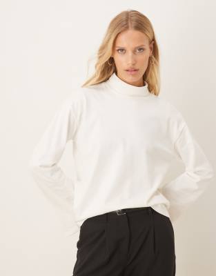 Asos Design High Neck Cotton Wide Sleeves Top In White