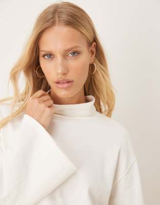 Asos Design High Neck Cotton Wide Sleeves Top In White