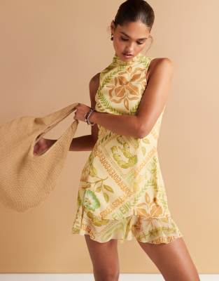 Asos Design High Neck Cowl Back Chiffon Mini Dress